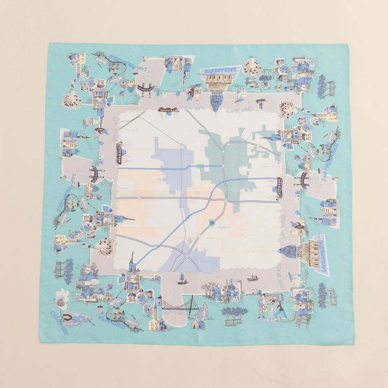マップ柄スカーフ＜ブルー＞ シルク100% 日本製 | Maria Rouk（マリア