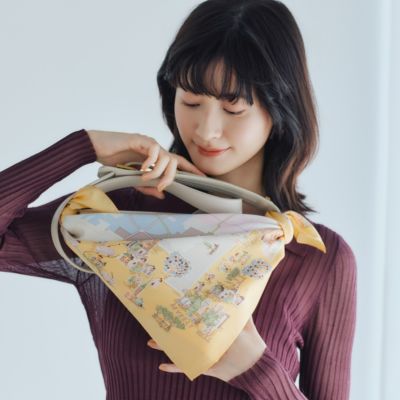 マップ柄スカーフ＜グリーン＞ シルク100% 日本製 | Maria Rouk