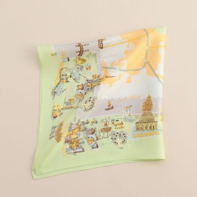 【SALE】 マップ柄スカーフ＜グリーン＞ Rouk Maria | 日本製 シルク100% 小物