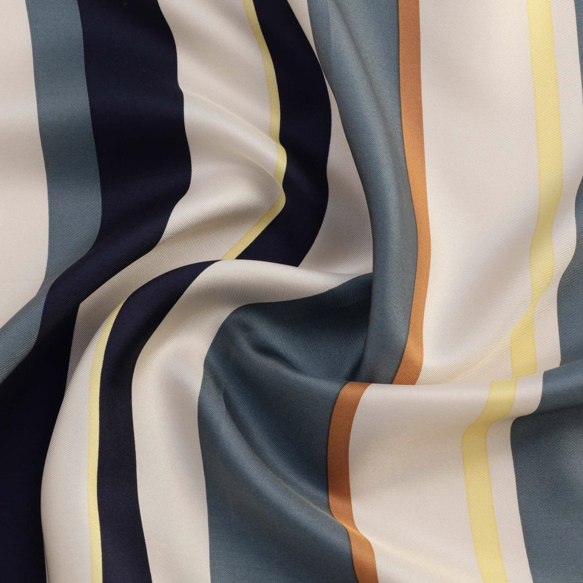  ランダムストライプスカーフ＜ネイビー＞　シルク100%　日本製