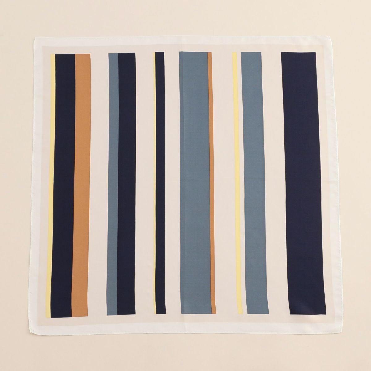  ランダムストライプスカーフ＜ネイビー＞　シルク100%　日本製