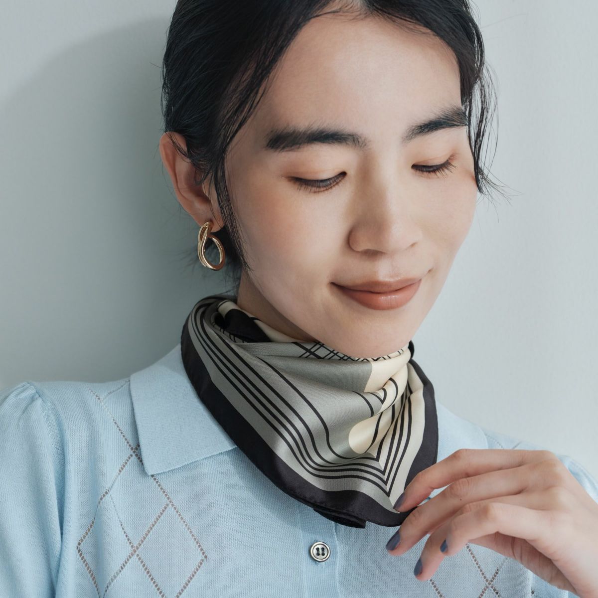  幾何柄4ブロックスカーフ