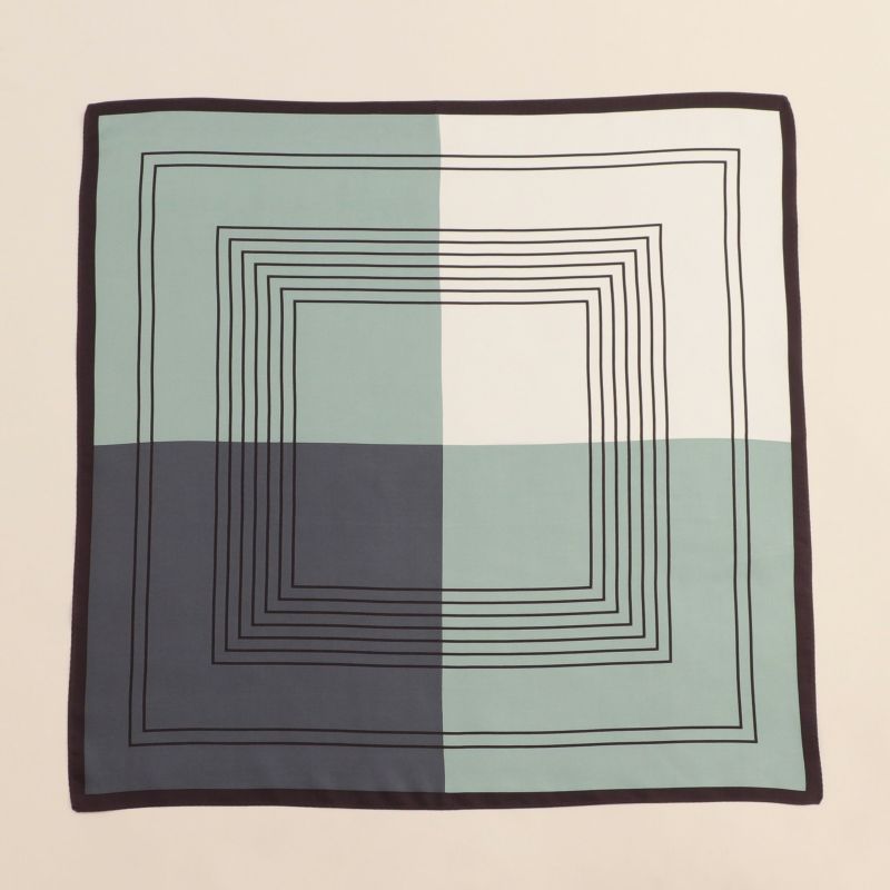 幾何柄4ブロックスカーフ＜ブルー＞ シルク100% 日本製 | Maria Rouk