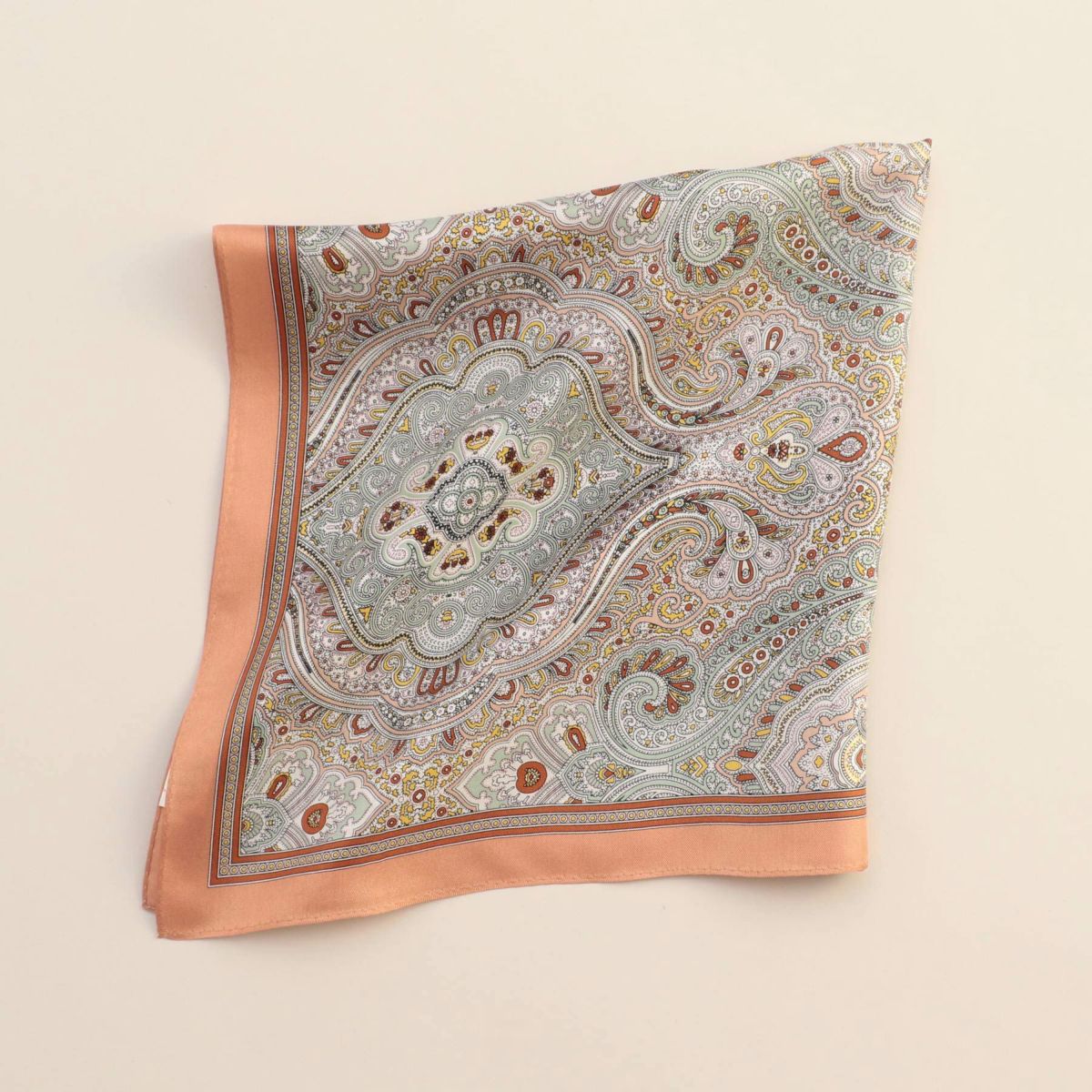 ペイズリースカーフ＜オレンジ＞　シルク100%　日本製