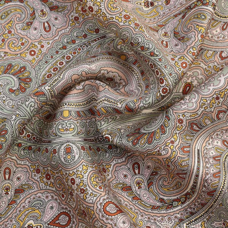 ペイズリースカーフ＜オレンジ＞　シルク100%　日本製