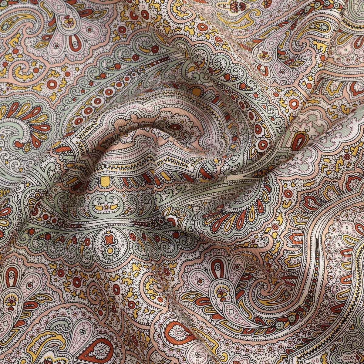 ペイズリースカーフ＜オレンジ＞　シルク100%　日本製