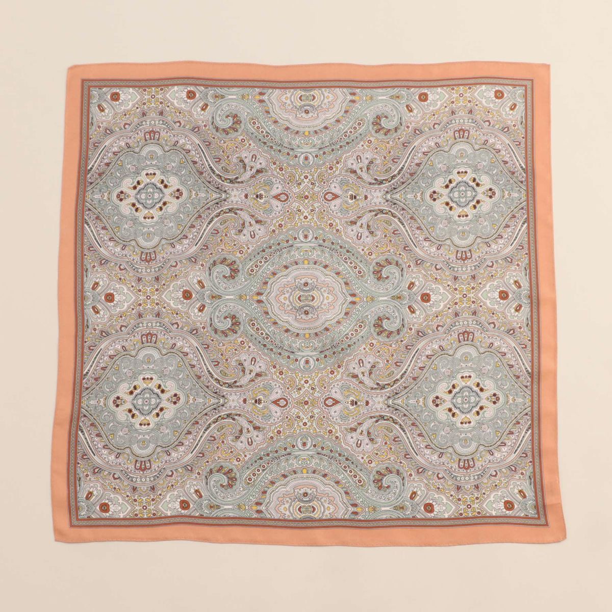 ペイズリースカーフ＜オレンジ＞　シルク100%　日本製
