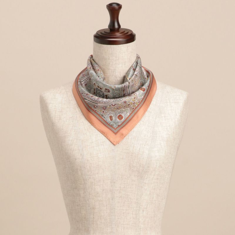 ペイズリースカーフ＜オレンジ＞　シルク100%　日本製