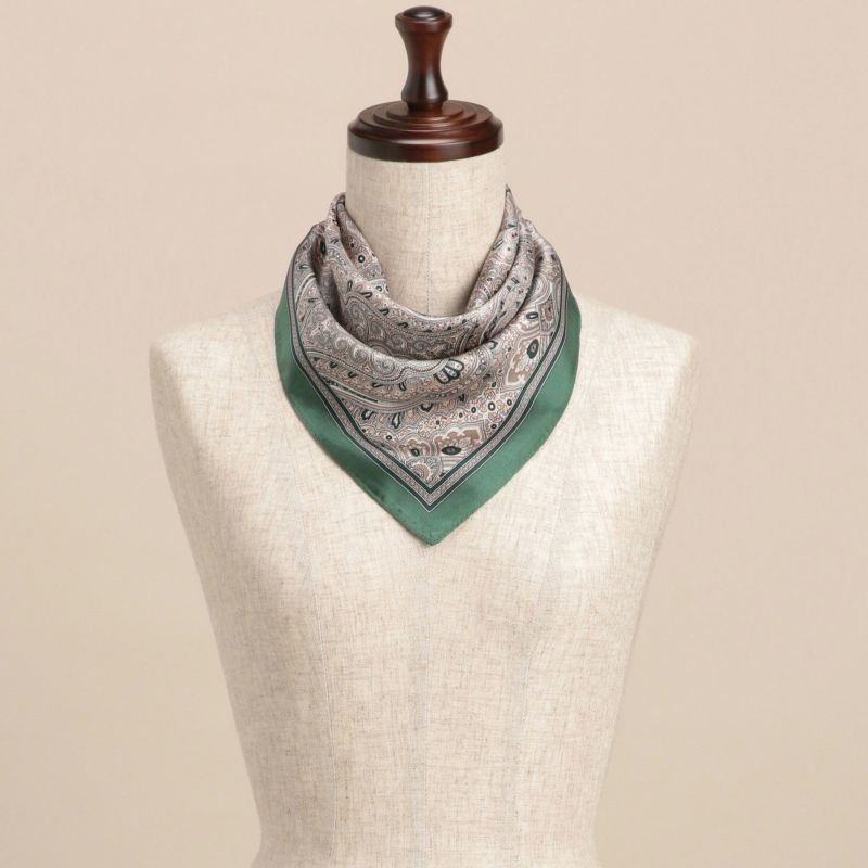 ペイズリースカーフ＜グリーン＞　シルク100%　日本製