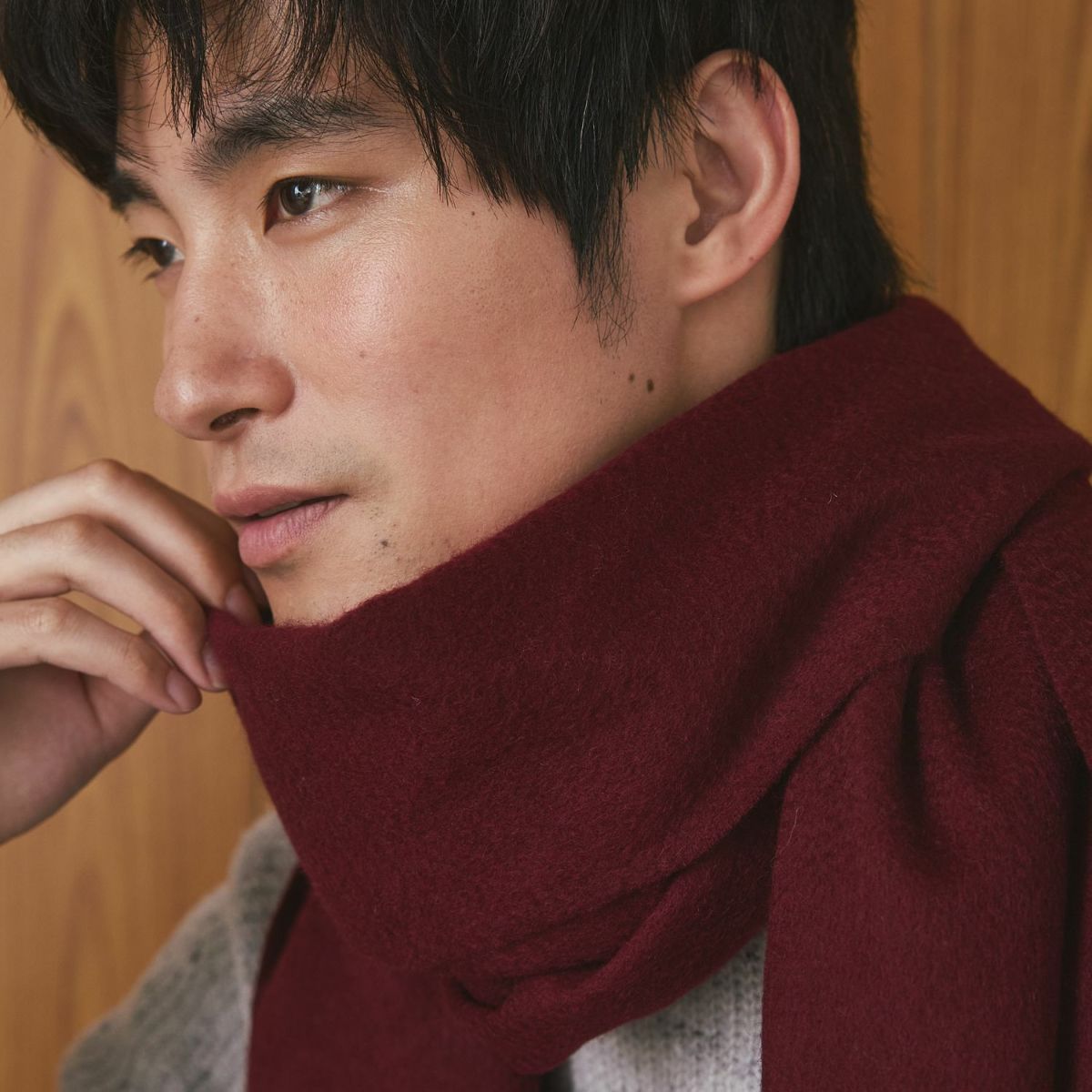 カシミヤ100%無地ストール＜ボルドー＞