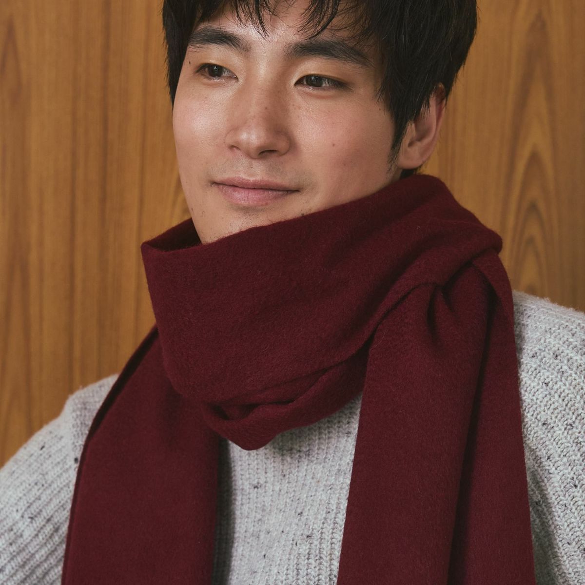 カシミヤ100%無地ストール＜ボルドー＞