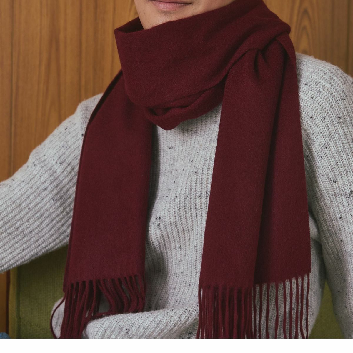 カシミヤ100%無地ストール＜ボルドー＞