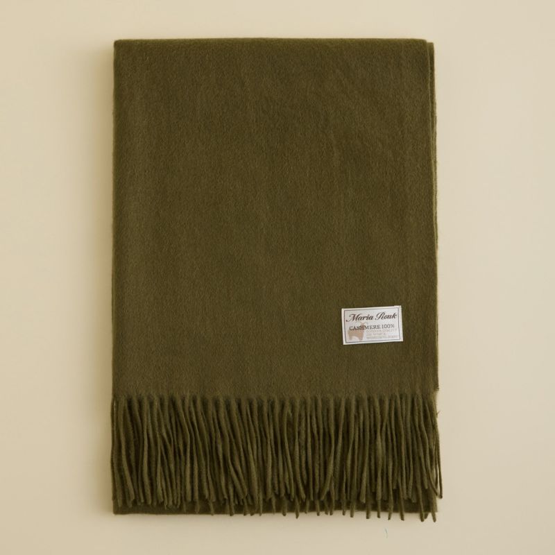 カシミヤ100%無地ストール＜カーキ＞