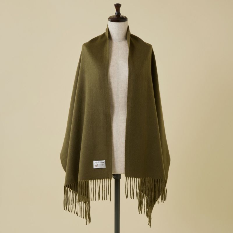 カシミヤ100%無地ストール＜カーキ＞