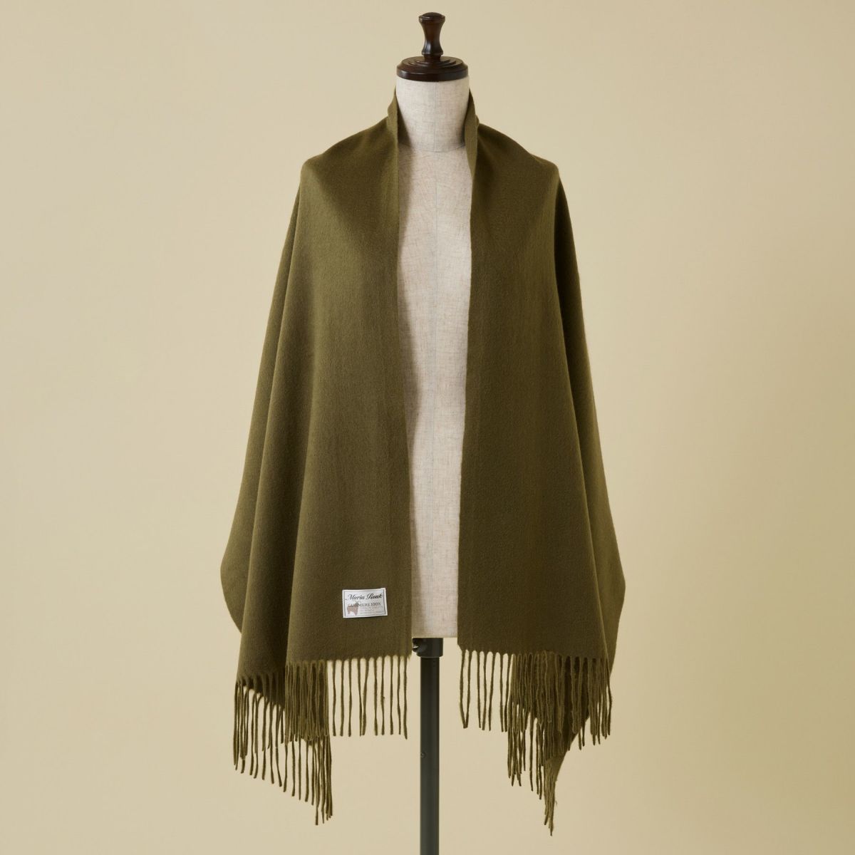 カシミヤ100%無地ストール＜カーキ＞