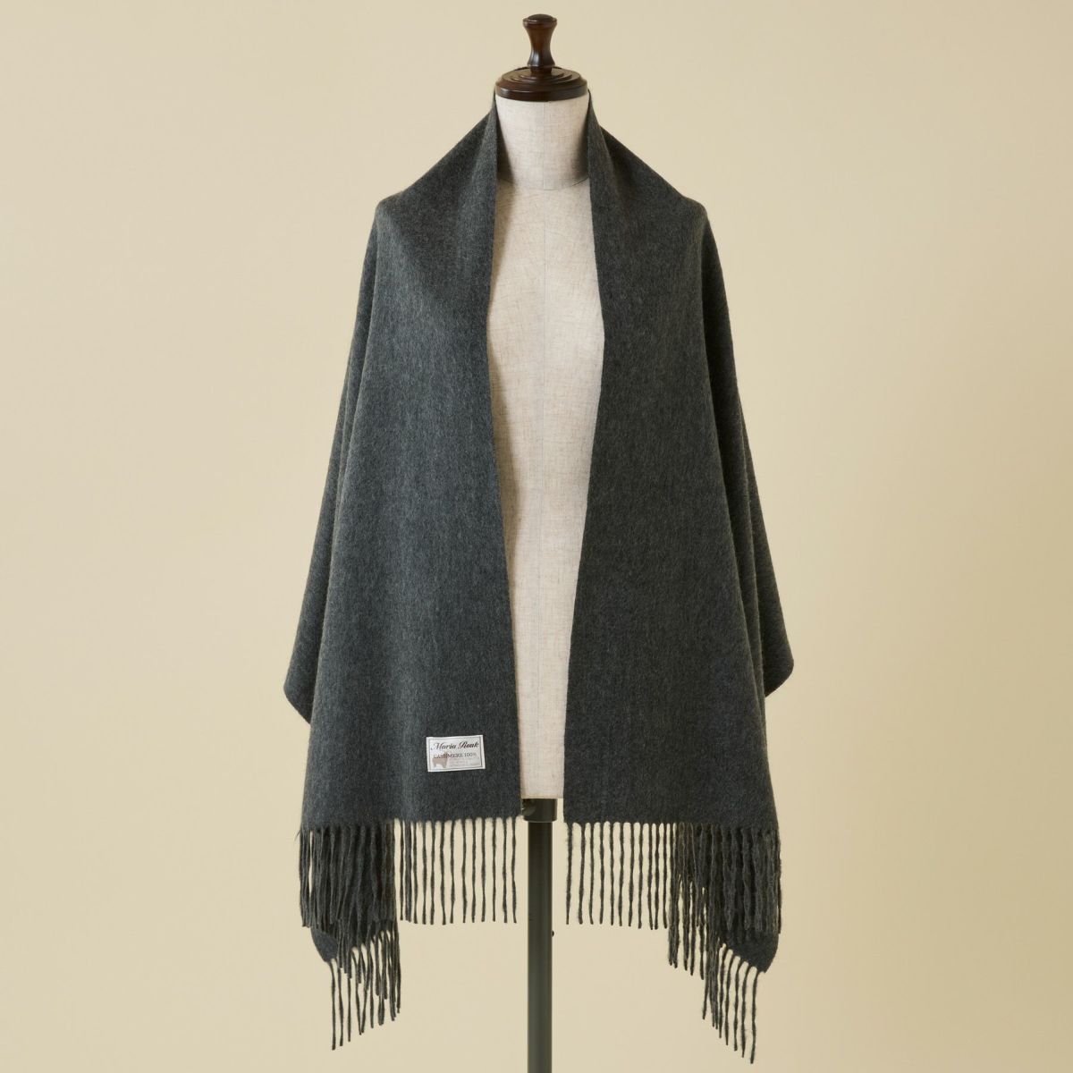 カシミヤ100%無地ストール＜チャコール＞