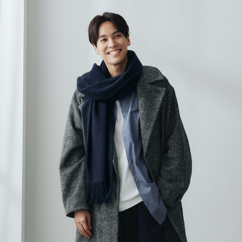 カシミヤ100%無地ストール＜ネイビー＞