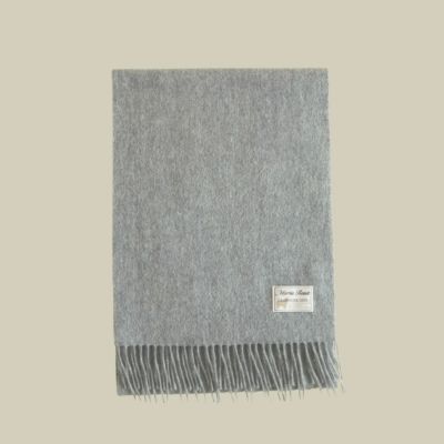 カシミヤ100%無地マフラー<ライトグレー>