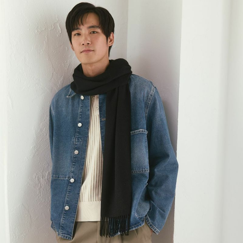 カシミヤ100%無地マフラー＜ブラック＞ | Maria Rouk（マリアルーク）