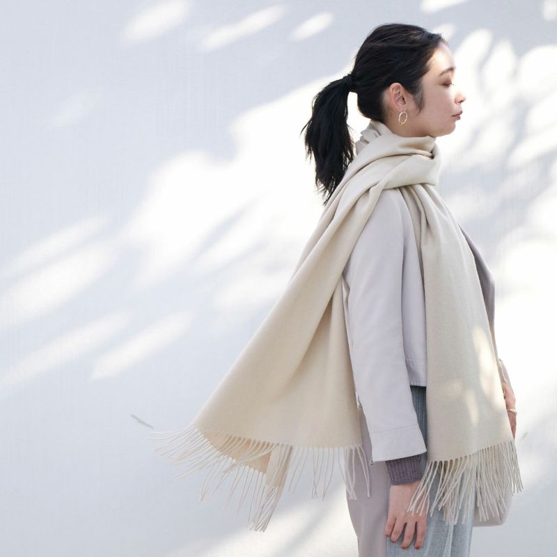 【無染色】カシミヤ100%無地ストール＜ホワイト＞