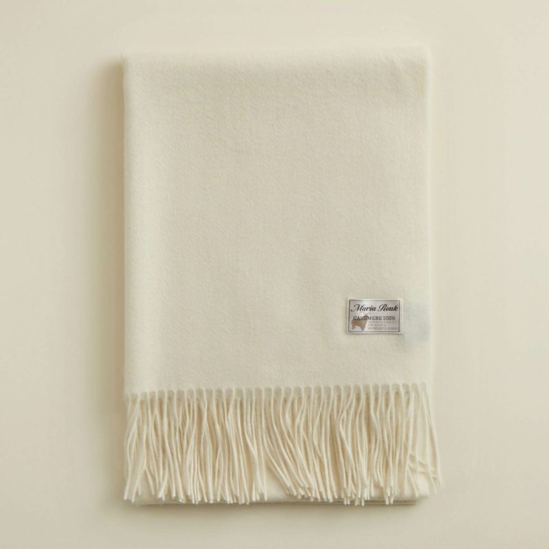 【無染色】カシミヤ100%無地ストール＜ホワイト＞