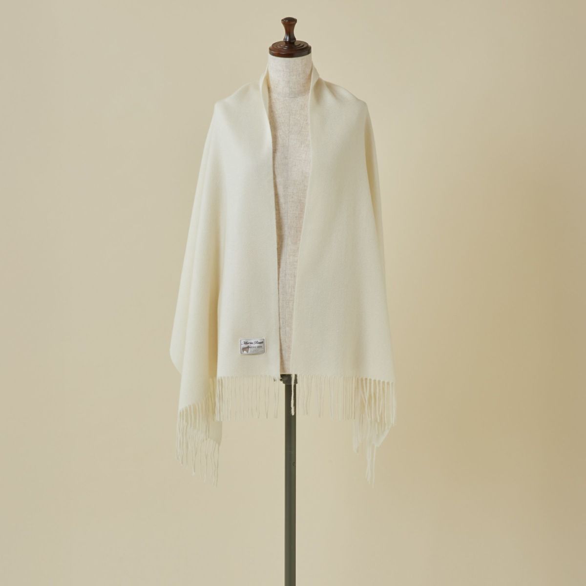 【無染色】カシミヤ100%無地ストール＜ホワイト＞