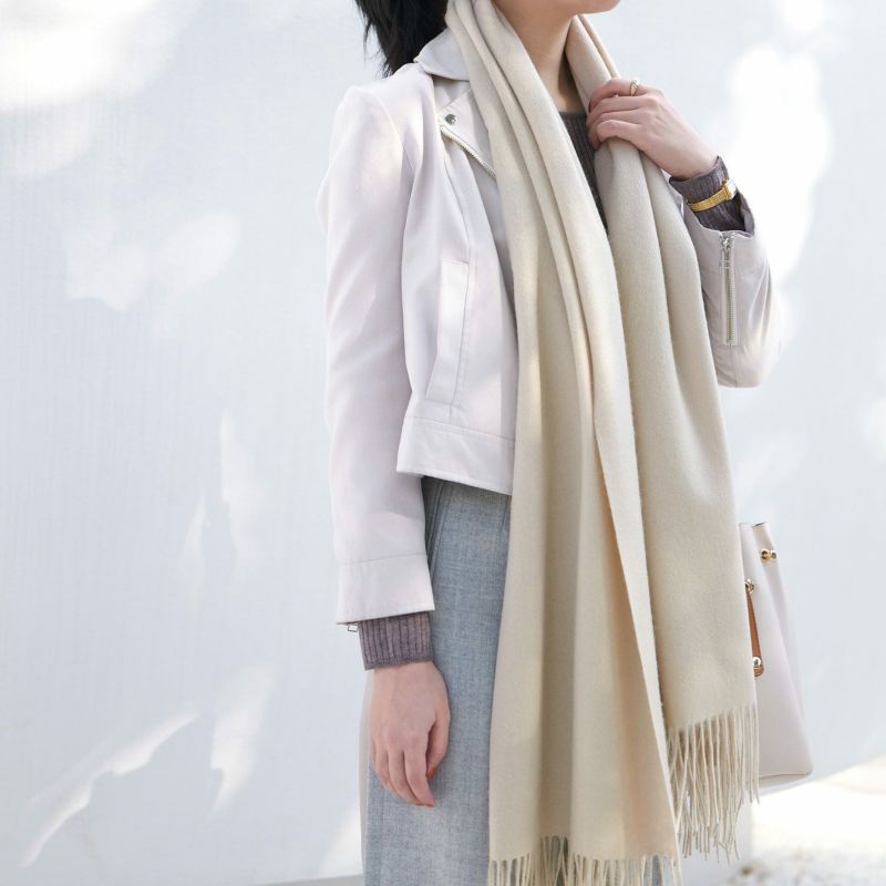 【無染色】カシミヤ100%無地ストール＜ホワイト＞
