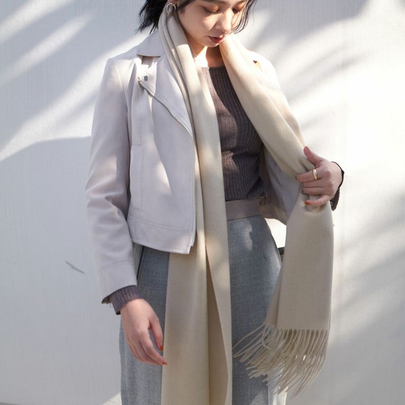 【無染色】カシミヤ100%無地ストール＜ホワイト＞