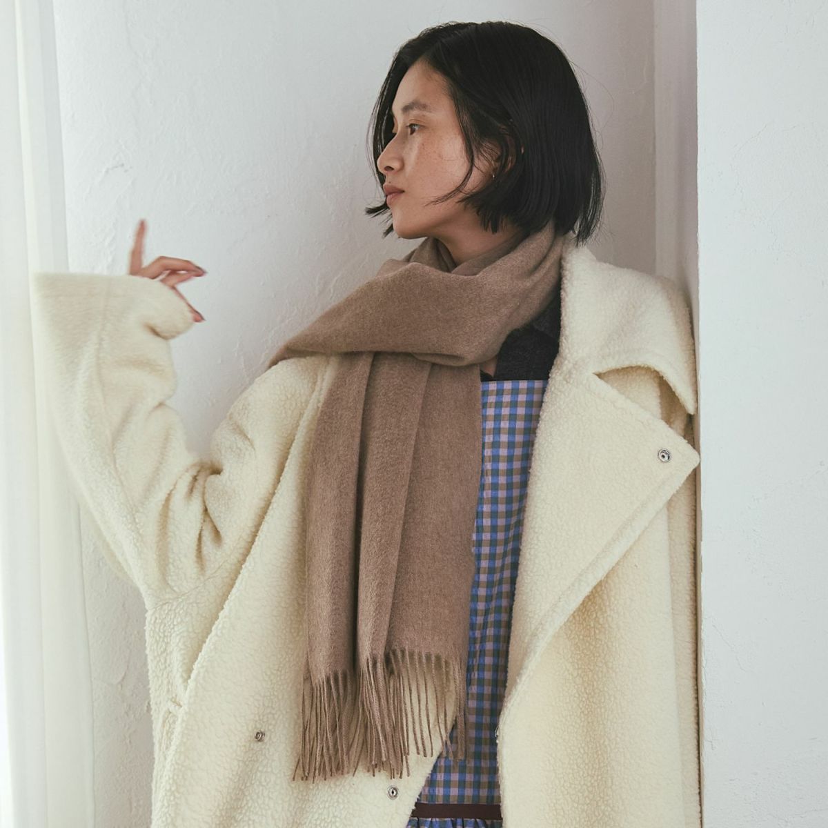 【無染色】カシミヤ100%無地ストール