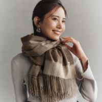 【無染色】カシミヤ100%大判チェックストール<ブラウンチェック>