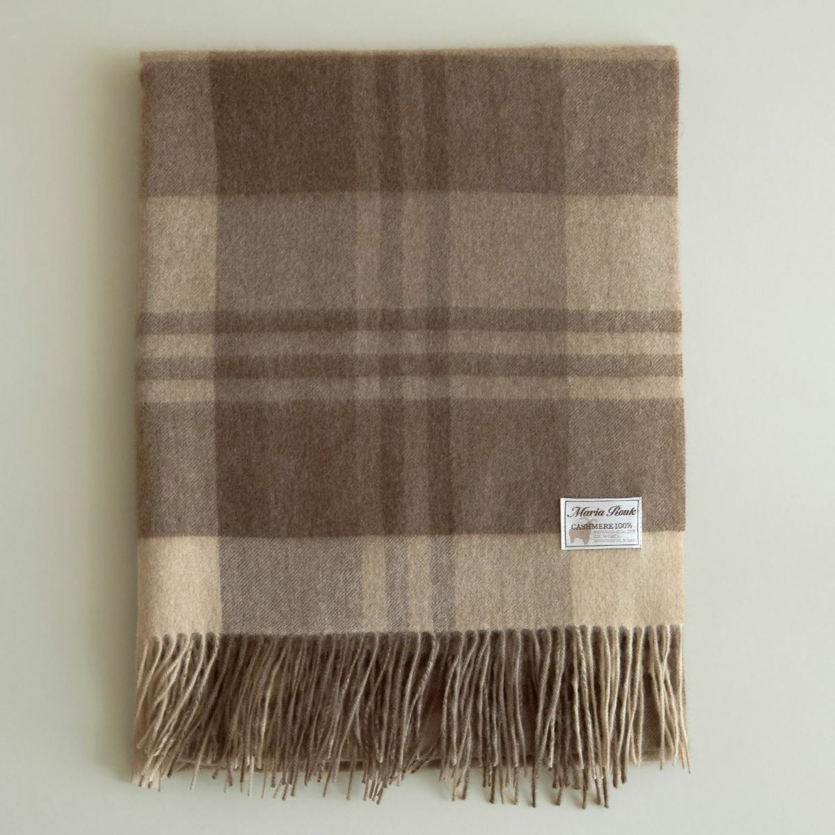 【無染色】カシミヤ100%大判チェックストール＜ブラウンチェック＞