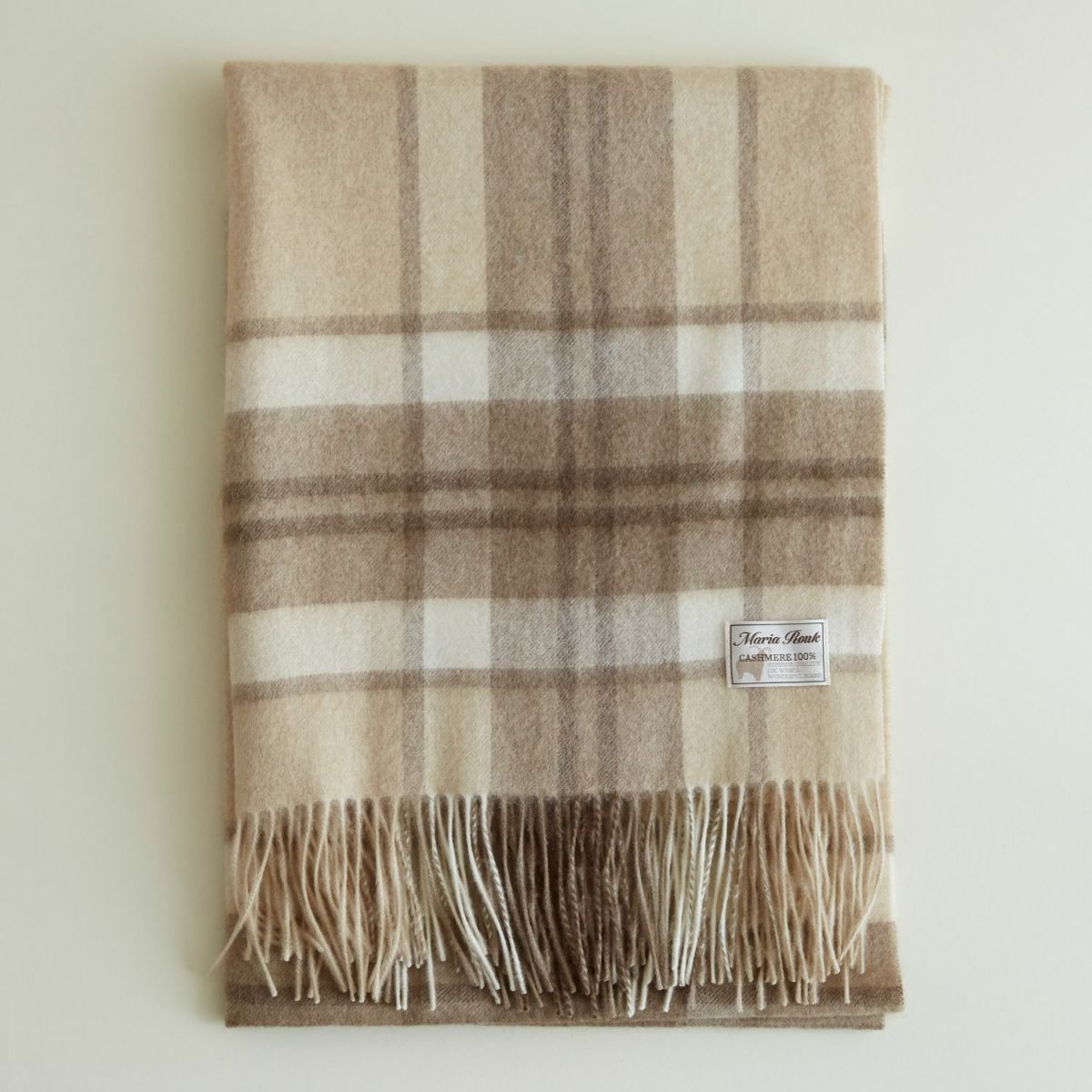 【無染色】カシミヤ100%大判チェックストール＜ラインチェック＞