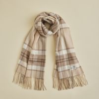 【無染色】カシミヤ100%大判チェックストール＜ラインチェック＞