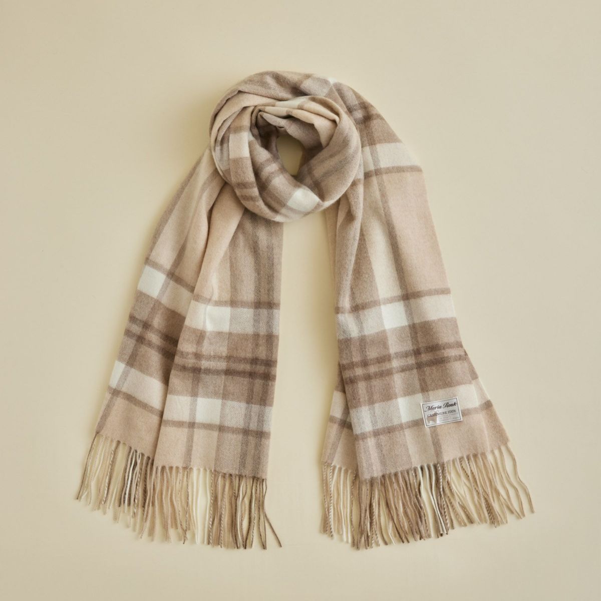 【無染色】カシミヤ100%大判チェックストール＜ラインチェック＞