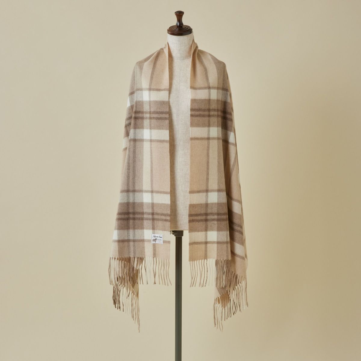【無染色】カシミヤ100%大判チェックストール＜ラインチェック＞