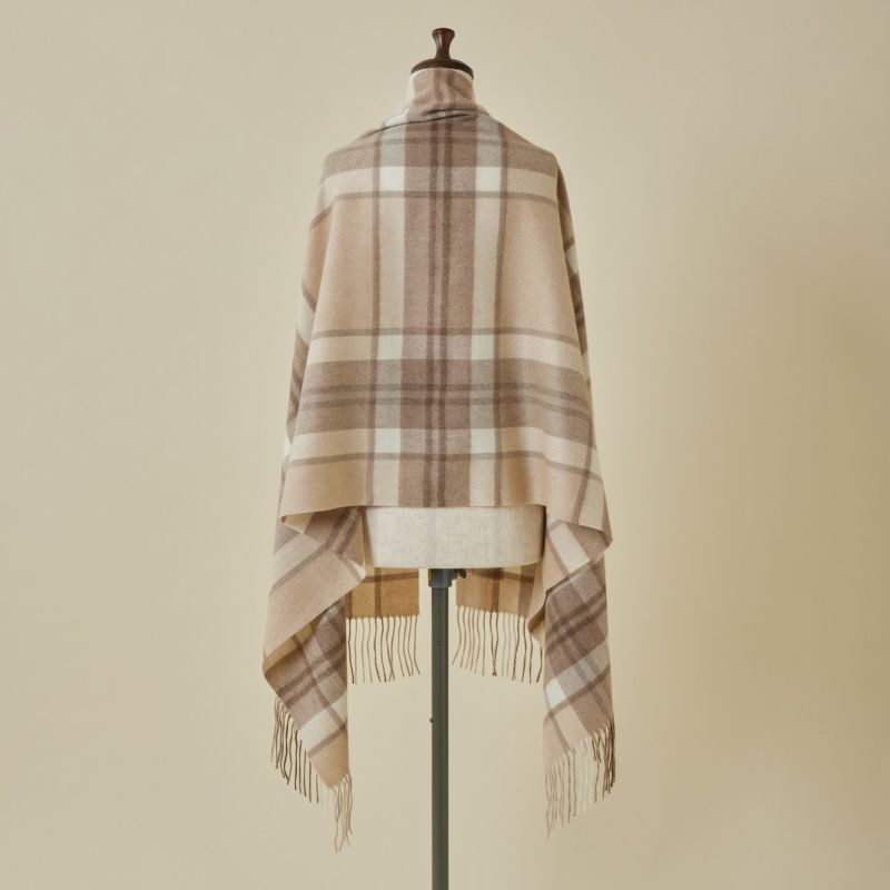 【無染色】カシミヤ100%大判チェックストール＜ラインチェック＞