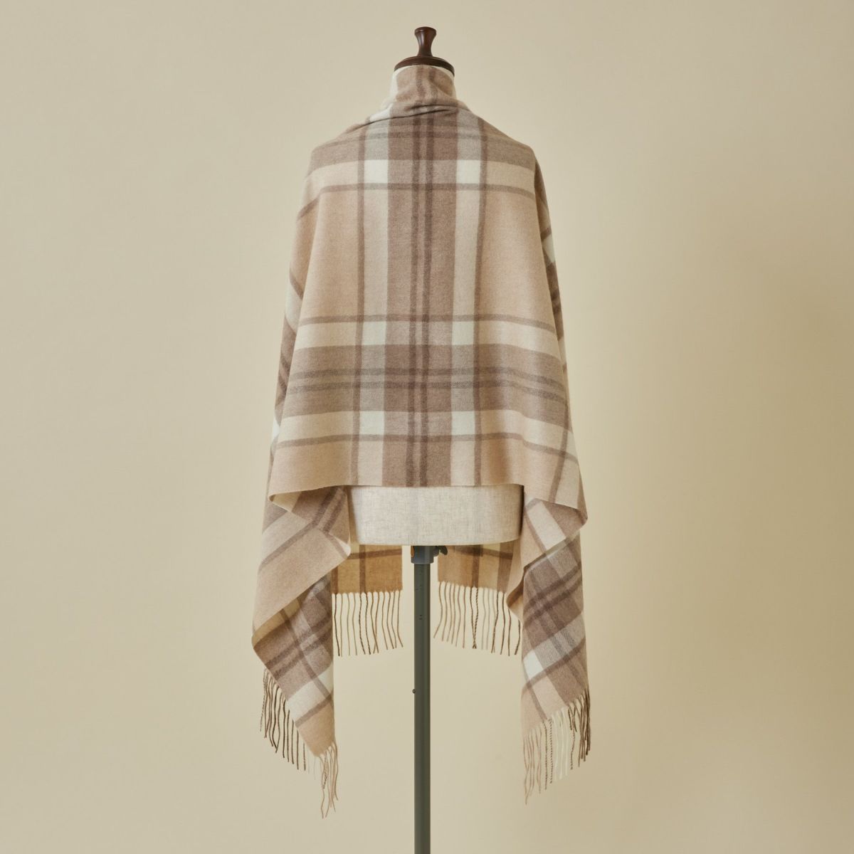 【無染色】カシミヤ100%大判チェックストール＜ラインチェック＞