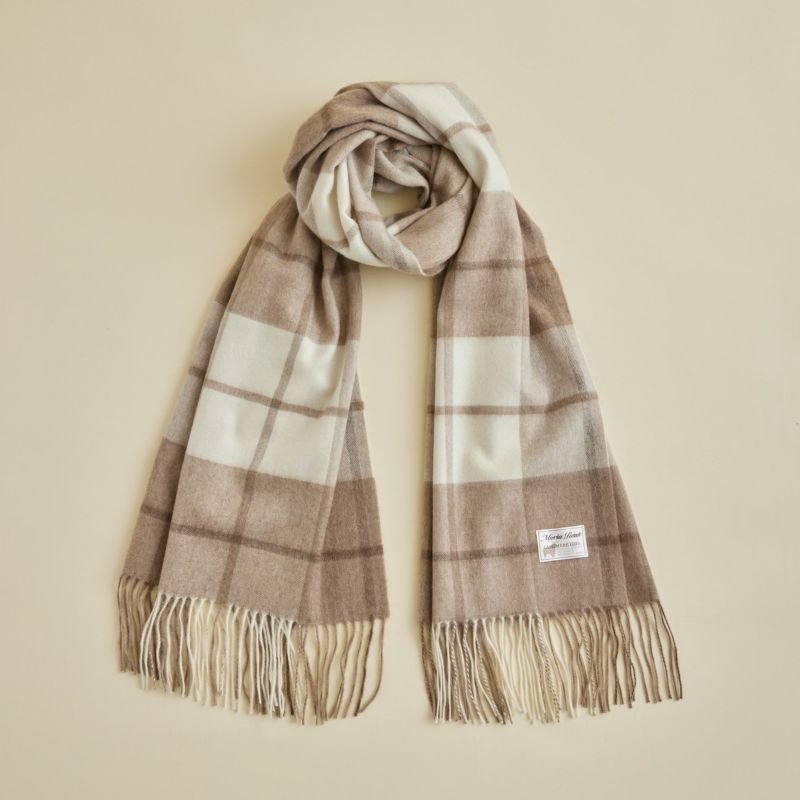 【無染色】カシミヤ100%大判チェックストール＜ブロックラインチェック＞