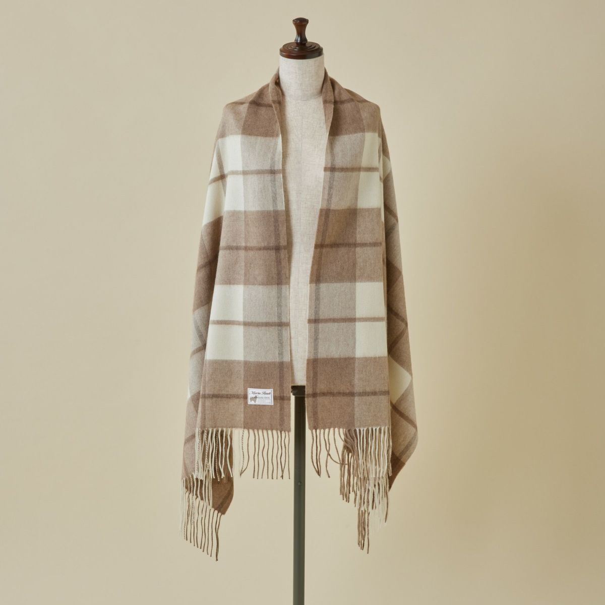【無染色】カシミヤ100%大判チェックストール＜ブロックラインチェック＞