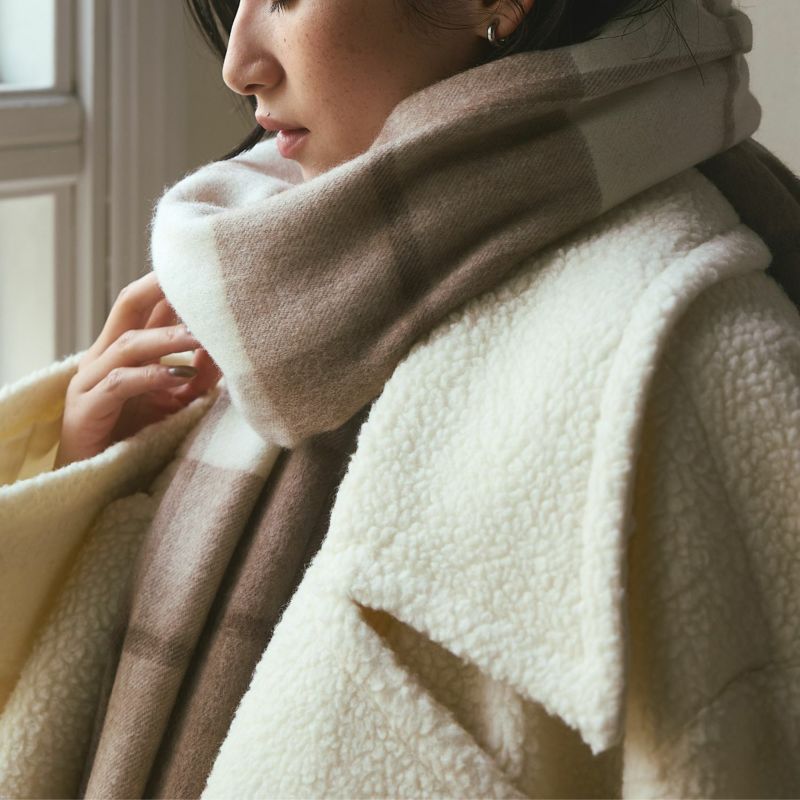 【無染色】カシミヤ100%大判チェックストール