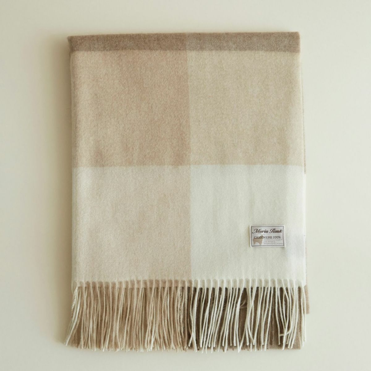 【無染色】カシミヤ100%大判チェックストール＜ブロックチェック＞