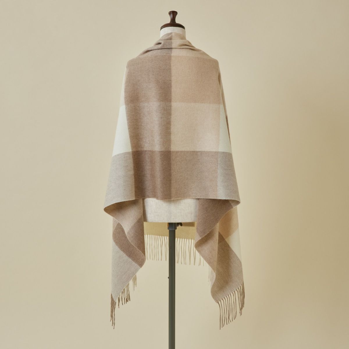 【無染色】カシミヤ100%大判チェックストール＜ブロックチェック＞