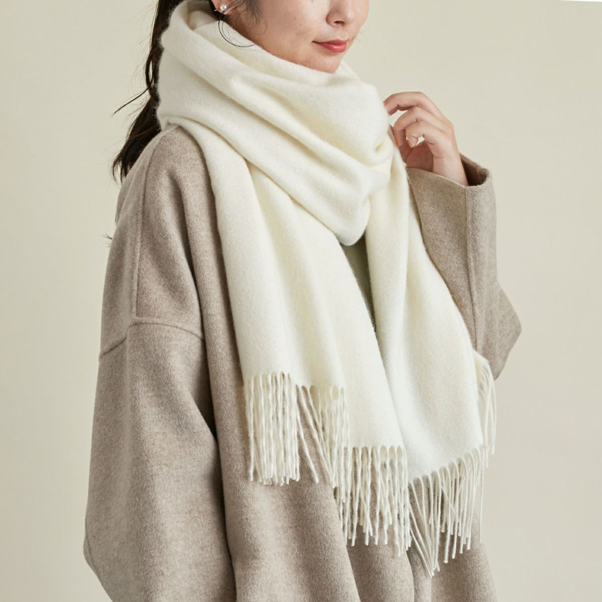 【無染色】カシミヤ100%大判無地ストール