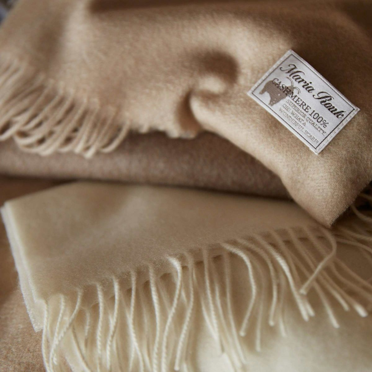 無染色カシミヤ100%大判無地ストール＜ベージュ＞