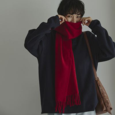 イタリア製カシミヤブレンド無地 ストール＜レッド＞