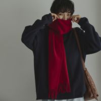 イタリア製カシミヤブレンド無地 ストール＜レッド＞