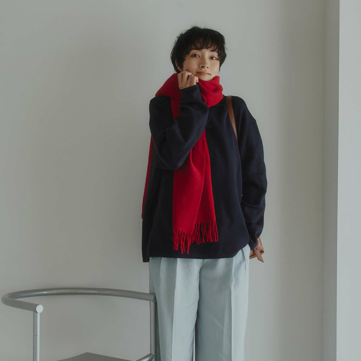 イタリア製カシミヤブレンド無地 ストール＜レッド＞ | Maria Rouk