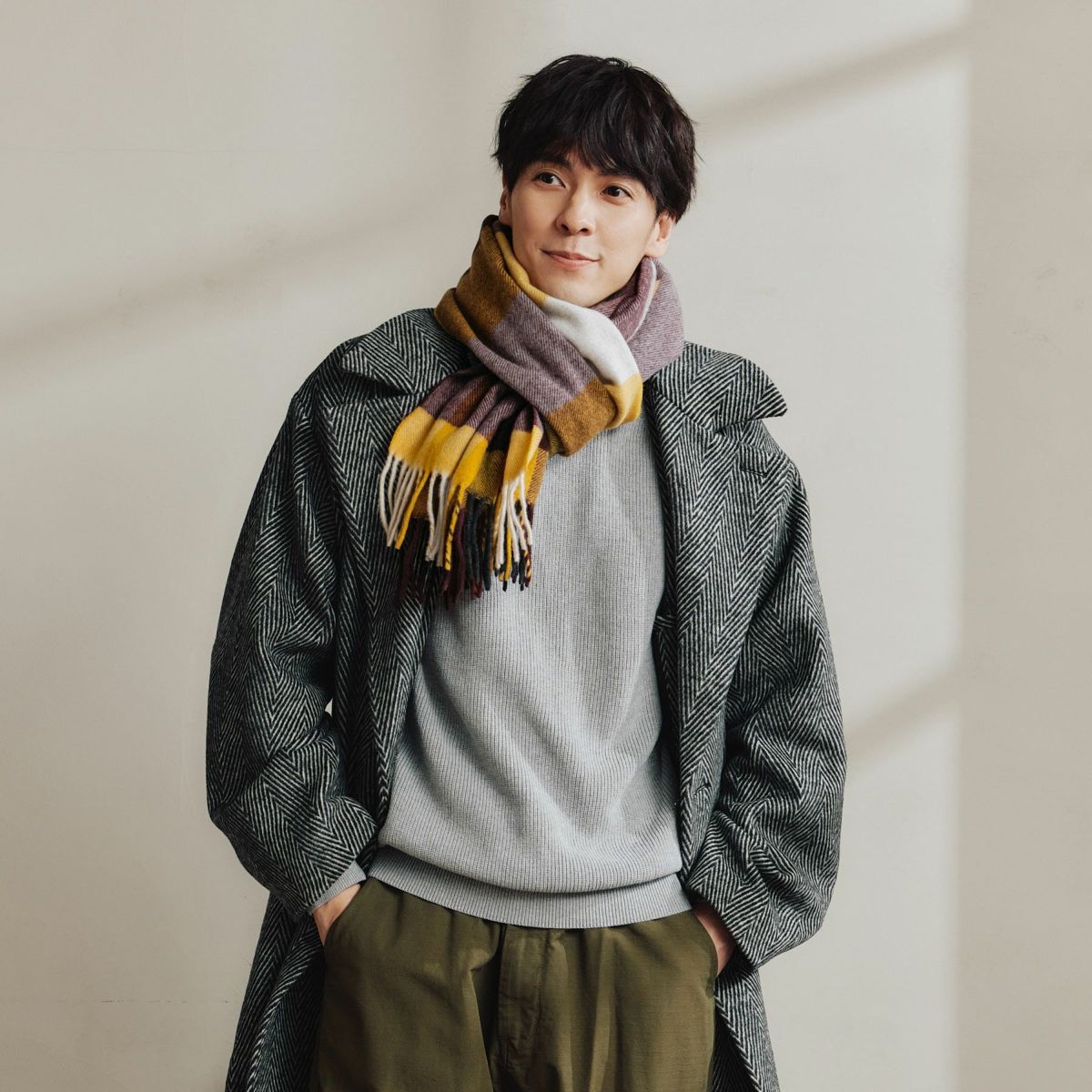 イタリア製カシミヤブレンドビッグチェックストール