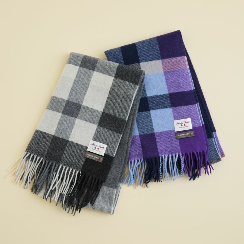 イタリア製カシミヤブレンドラインチェックストール