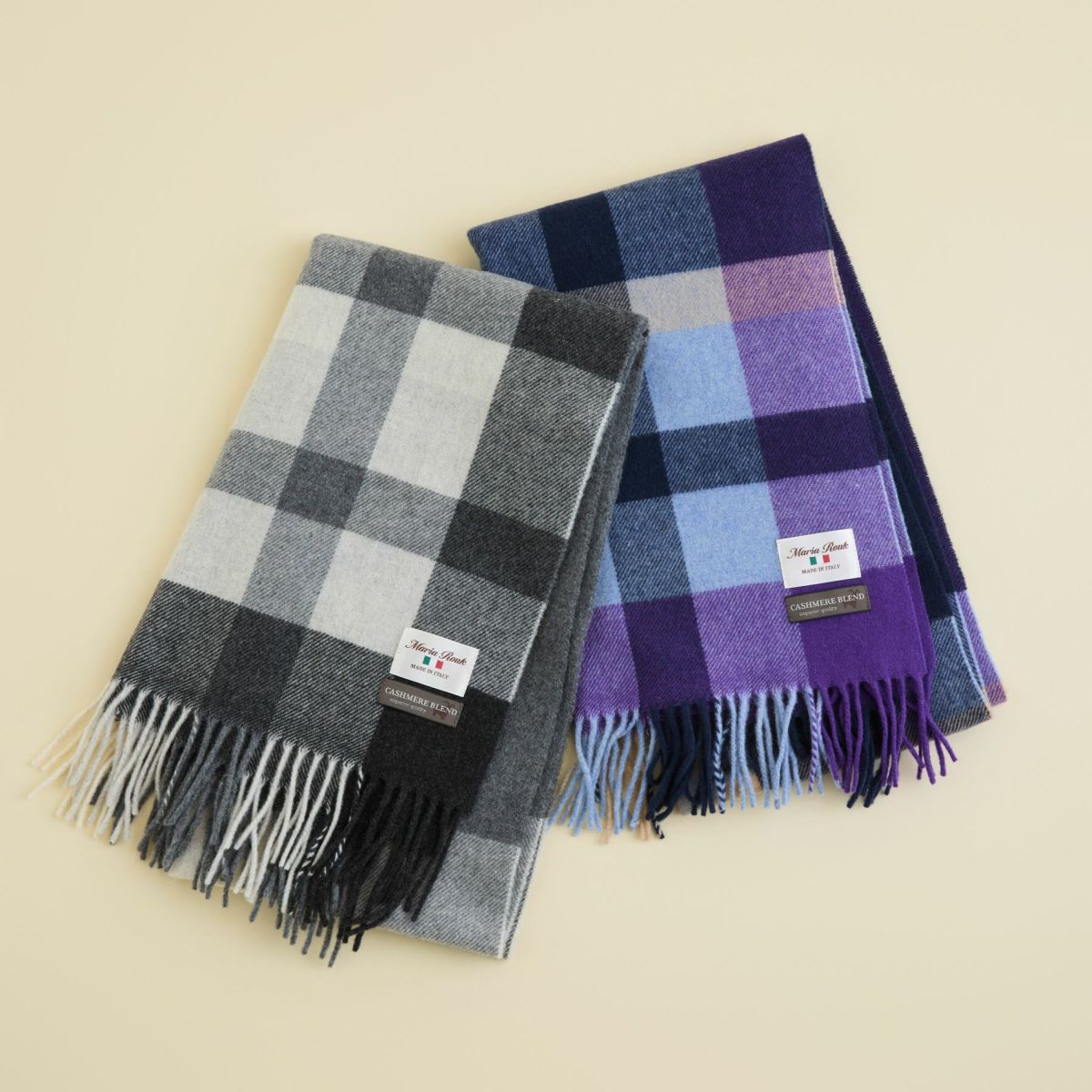イタリア製カシミヤブレンドラインチェックストール